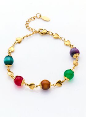 新款不锈钢彩色珠子手链镀18k