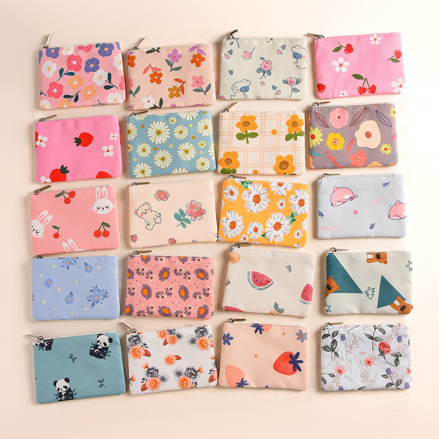 Mini Small Pocket Wallet Fresh Canvas Floral Fabric Card Holder Zipper Coin Purse Student Coin Storage Pouch