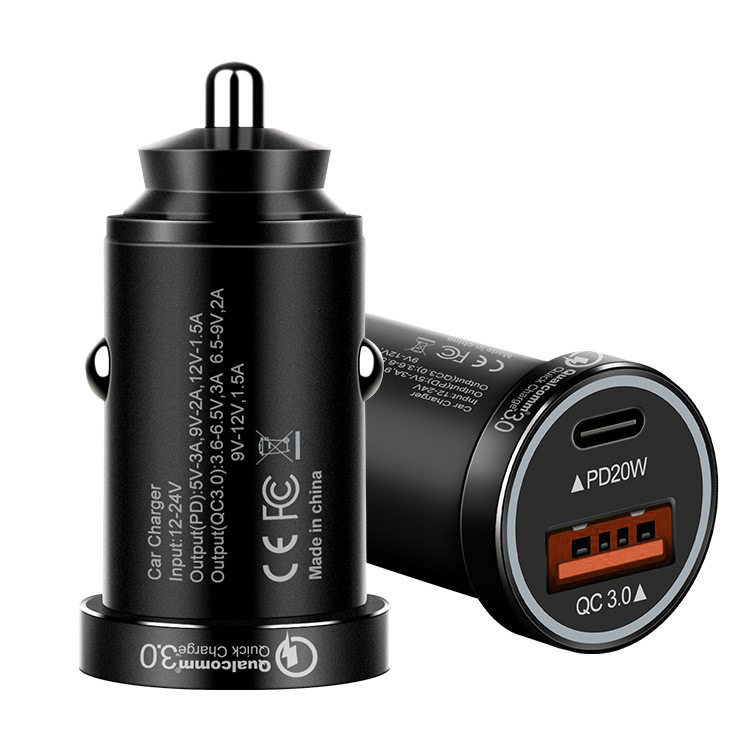 Mini Aluminum Alloy Private Model Car Charger Qc3.0+Pd20W Dual-Port Output 38W Fast Charging Flash Charger