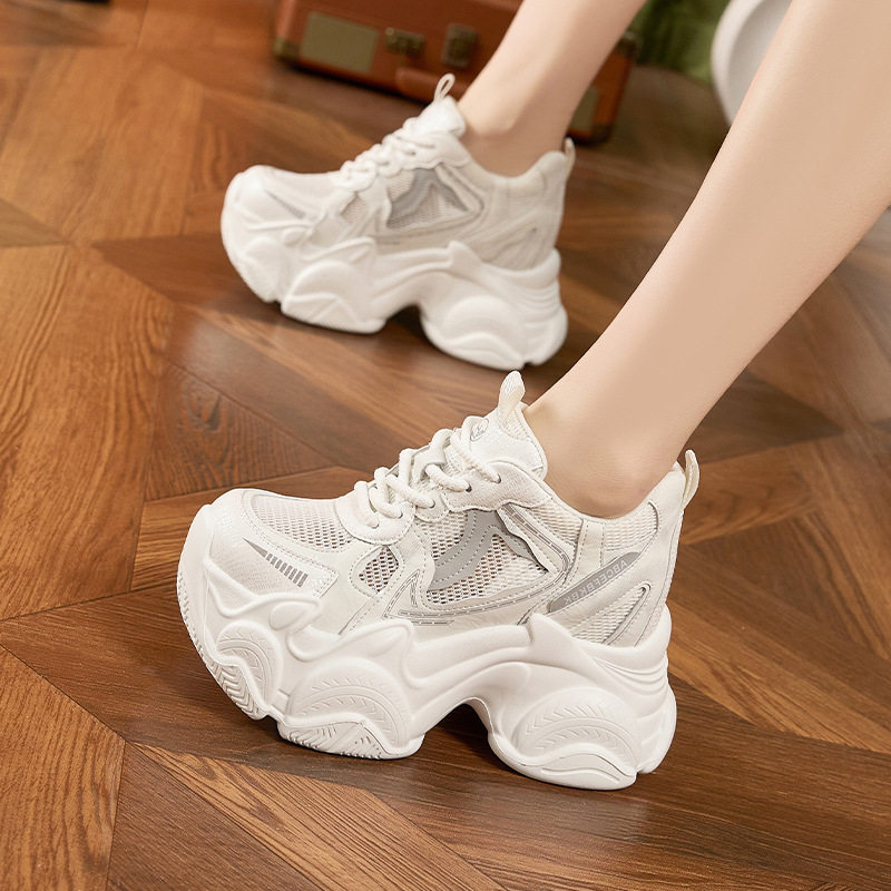 Giày sneaker nữ chạy bộ mesh thoáng đế dày êm ái — Trắng, Cam, Xám