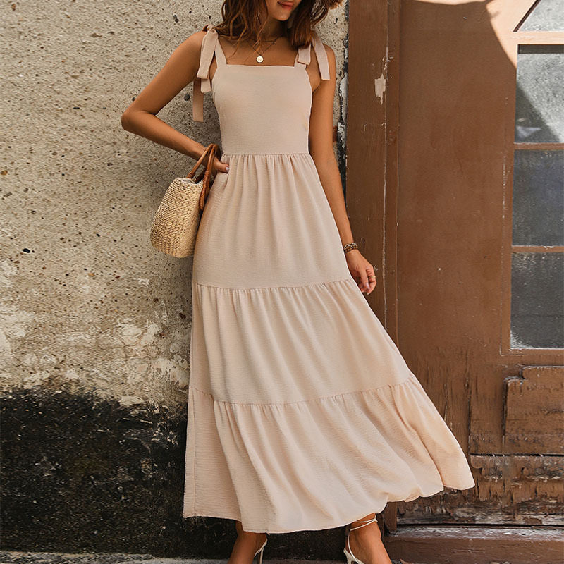 Summer Casual Maxi Dress Solid Color Backless Sleeveless Versatile Style Perfect for Beach or Outdoor Events