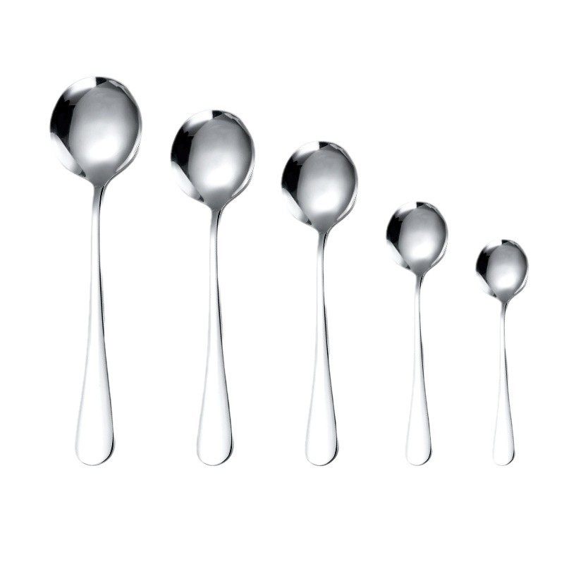 Stainless Steel Spoon Western Food Tableware Coffee Spoon Long Handle Korean Bibimbap Spoon Spoon Ice Cream Dessert Spoon Small Round Spoon