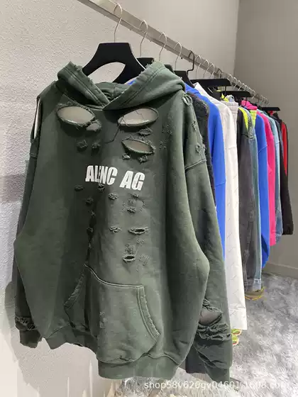 High-Quality B Art Ripped Hoodie Ins Paris Heavy Industry Retro Old Popular Men's and Women's Sweatshirt Trendyy and Versatile