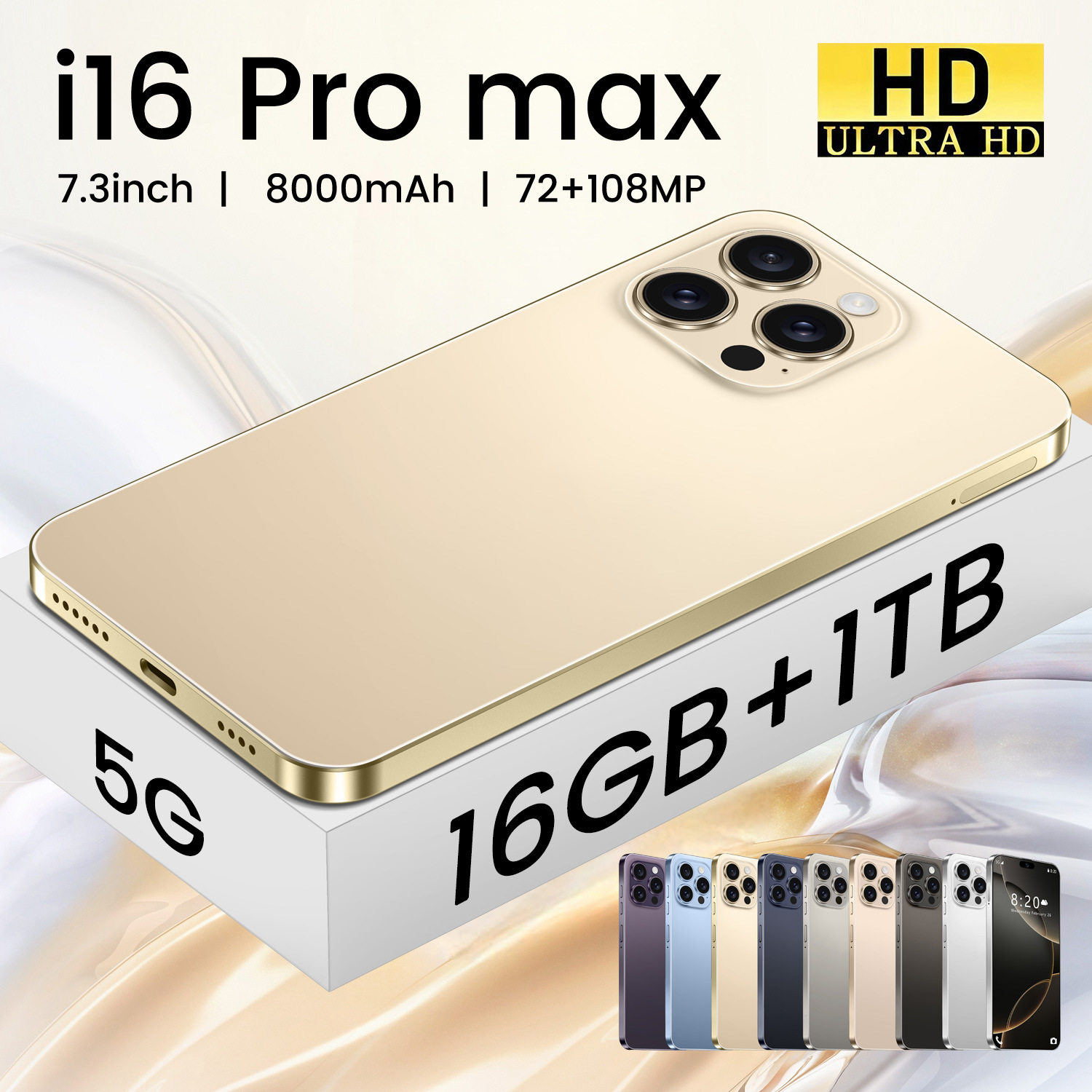 โทรศัพท์มือถือข้ามพรมแดน i16Pro Max Android 14 Smart Island...