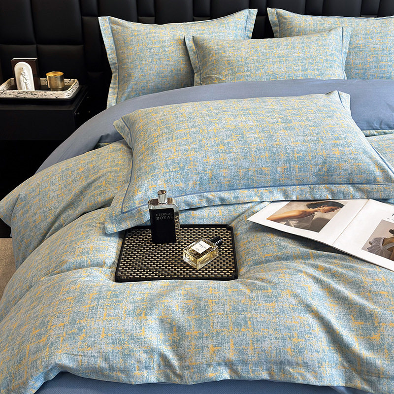 Thickened Pure Cotton Four-Piece Set, Accessible Luxury Cotton Warm Printed Quilt Cover, Fitted Sheet, Single and Double Bedding Three-Piece Set