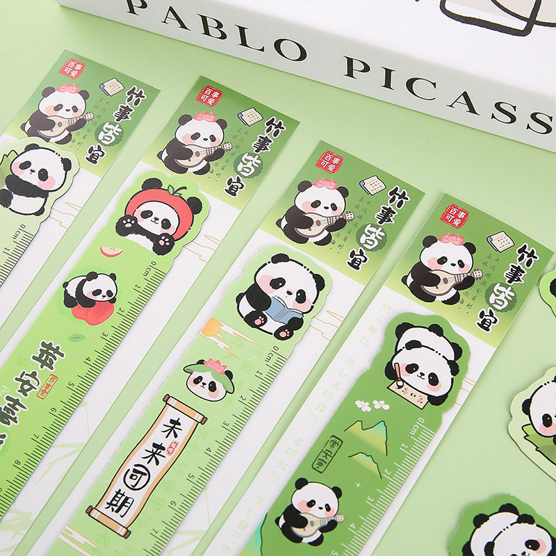 Cute Panda Magnetic Ruler Primary School Student Stationery Reward Drawing Measurement Cartoon School Supplies Small Gift Ruler