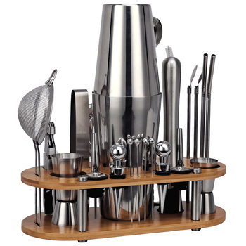 23-piece stainless steel shaker Boston cocktail suit new removable oval bamboo rack bar tools