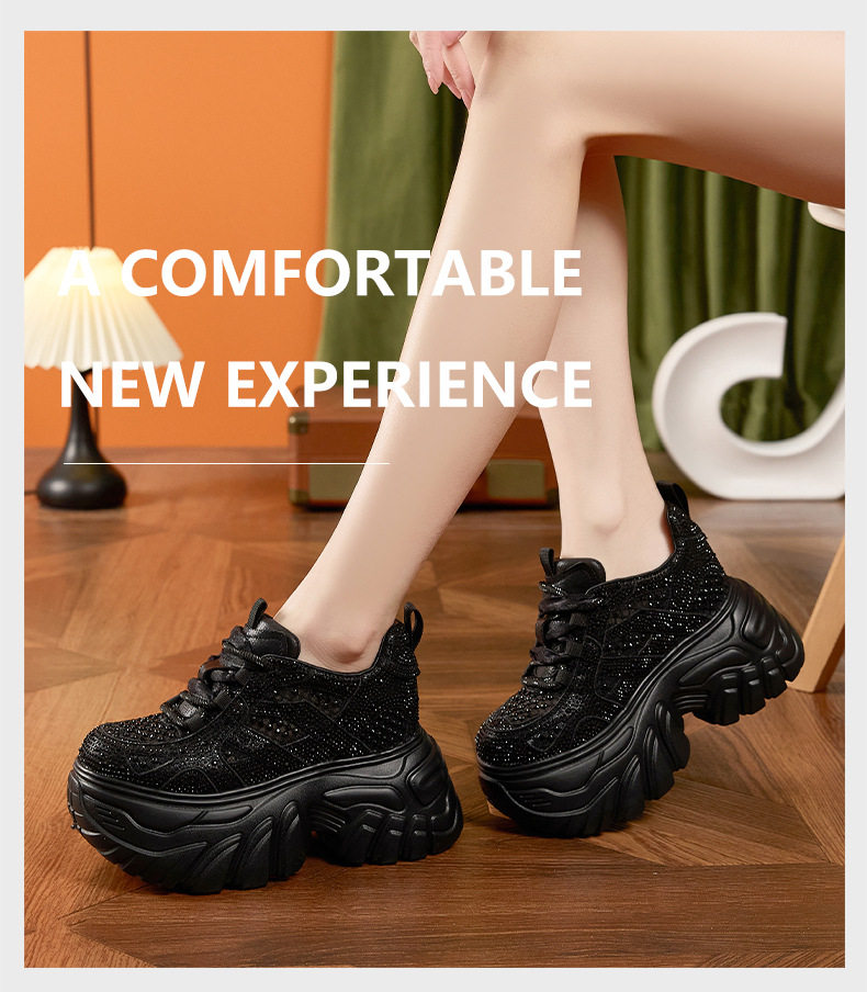 Giày cao gót nữ đế xuồng platform rhinestone lưới thoáng khí, gót siêu cao 8 cm — Bạc, Trắng, Đen chi tiết 15