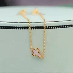 Casual Heart-Shaped, S925 Silver Plated 18K Gold Cross White Shell Niche Elegant European and American Cross-Border Silver Bracelet