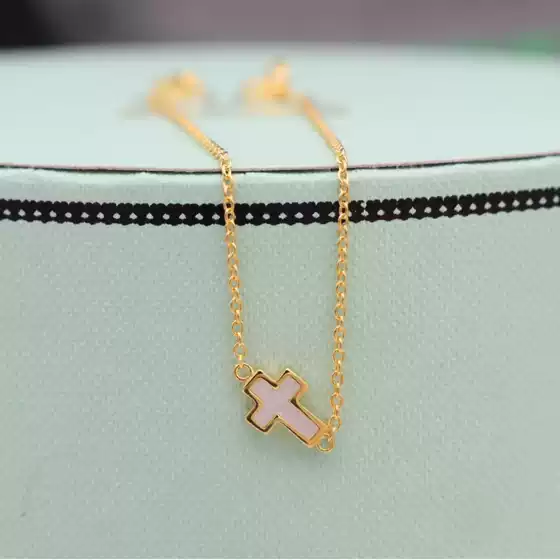 Casual Heart-Shaped, S925 Silver Plated 18K Gold Cross White Shell Niche Elegant European and American Cross-Border Silver Bracelet