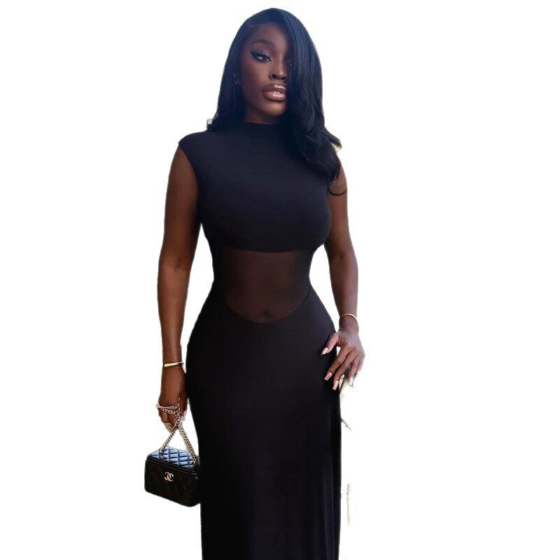Fashionable A Line Dress Solid Color High Neck Waist Cinching Long Sleeve Casual Streetwear for Women Wholesale
