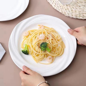 Ceramic Jade Leaf Plate Pure White Plate Ceramic High-End Cold Dish Plate Simple Special-Shaped Restaurant Hotel Dish Plate