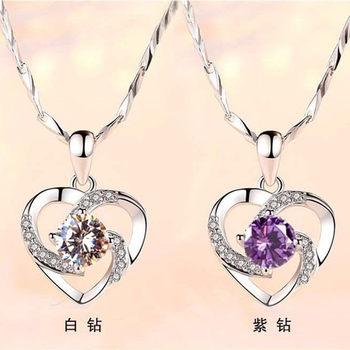 Feihong new style collarbone Japanese and Korean style heart-shaped pendant 925 silver plated diamond sapphire necklace for women one-piece delivery