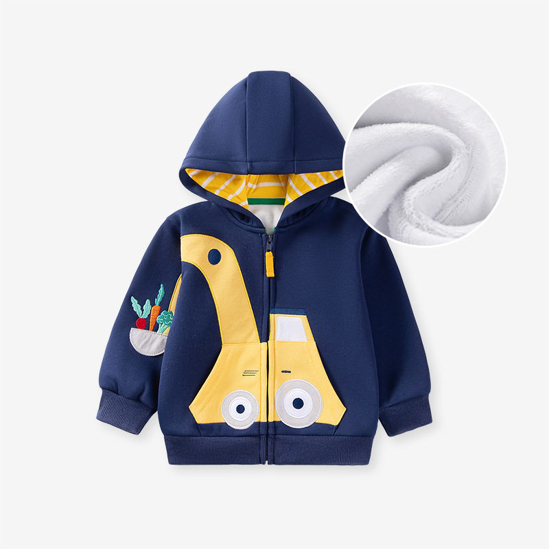 Factory Boys' Hoodie, Autumn Fleece-lined Jacket, Kids' Long-sleeve Warm Top
