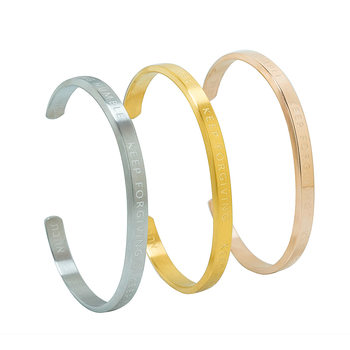 European and American cross-border letter lettering stainless steel beveled C- shaped bracelet fashionable simple all-match slimming couple bracelet