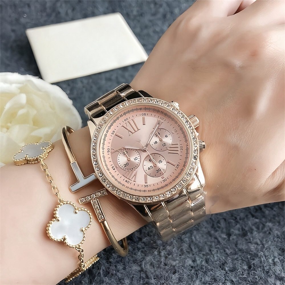 Rose Gold Diamond-encrusted Luxury Watch Men's and Women's Large Dial Three Eyes New Waterproof Watch Elegant Internet Celebrity Watch