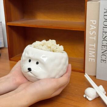 Ceramic Rice Bowl Creative Cute Bichon Puppy Cute Stereo Yogurt Bowl Household Tableware Gift Gift Box