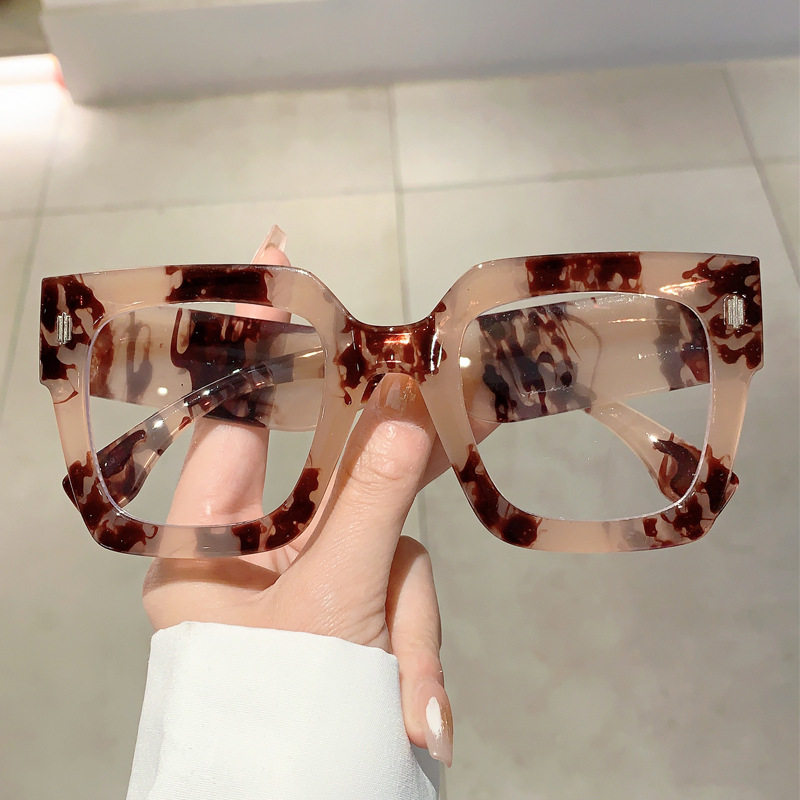 Cross-border new European and American style large frame square rice nail anti-blue glasses frame round face slimming texture fashion flat mirror