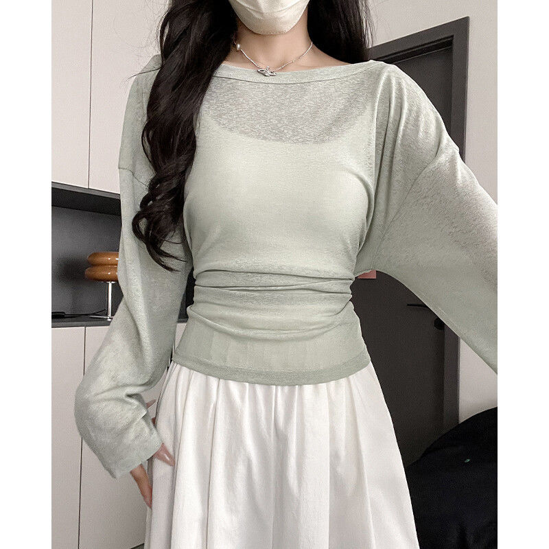 Lightweight Pink Sheer Summer Sweater Plus Size Back Tie Design Waist Cinching Casual Wear for Women OEM Available
