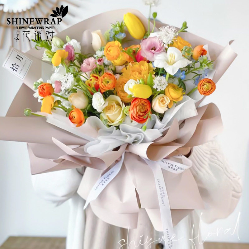 Flower Party Factory Wholesale Solid Color European-Style Elegant Wrapping Paper Bouquet Paper Gift Flower Shop Wrapping Paper Eco-Friendly Printing