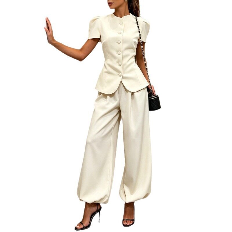 Womens Summer Casual Two Piece Set Solid Color Top and Long Pants Comfortable Everyday Wear Wholesale Available