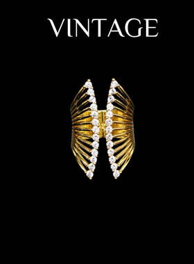 镂空纹理满锆镶嵌可调节戒指