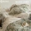 Winter French Thickeneded Milk Velvet Four-Piece Set with Floral Carvings Warm Coral Velvet Quilt Cover Bedding Green
