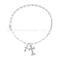 Silver white diamond double cross necklace
