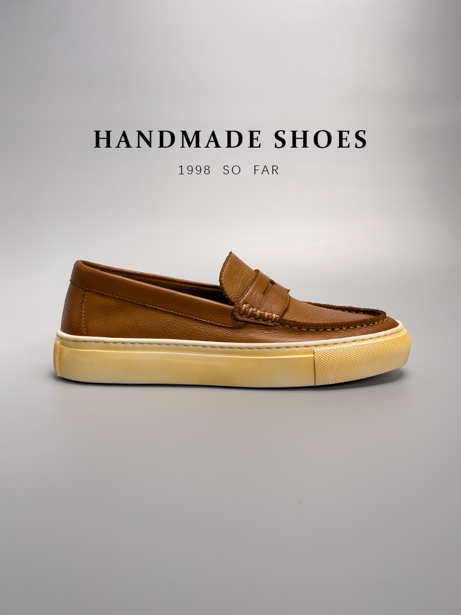 Giày loafer nam da bò thật thủ công kiểu cổ điển — Aima Orange (đánh bóng bằng tay để làm cũ), Màu đen, Chờ sương và mưa (đánh bóng bằng tay), Màu cam