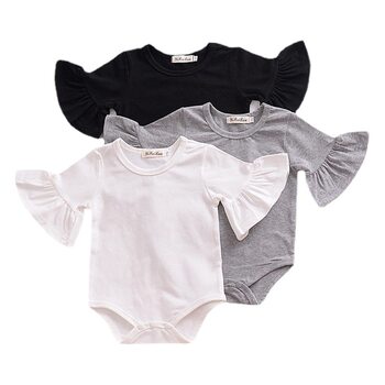 Children's Clothing Baby Bell-Sleeve Romper European and American Style Kids' Onesie Crawling Suit Girls' Jumpsuit Pure Cotton Short-Sleeve