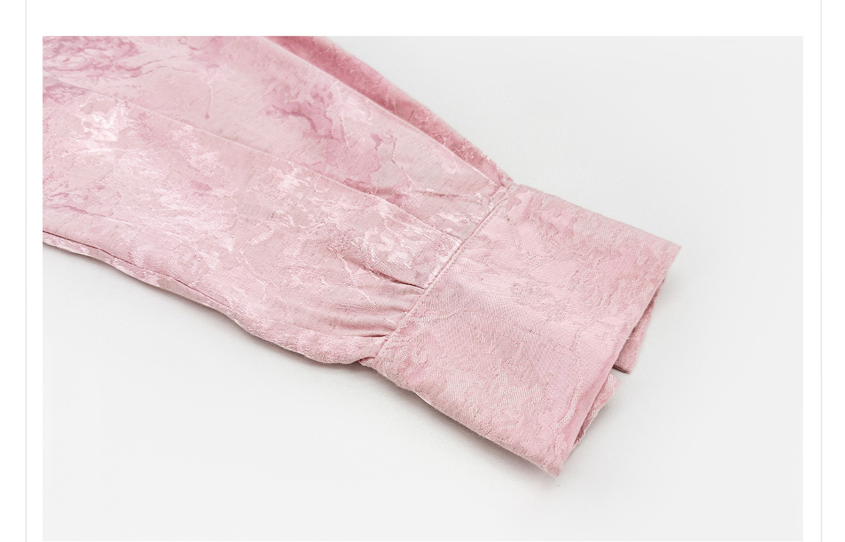 Áo sơ mi nữ dài tay dáng rộng họa tiết hoa dệt jacquard — Hồng đào (giao hàng 7 ngày), Trắng Nguyệt Hoa (giao hàng 7 ngày), Trắng Nguyệt Hoa (Giao hàng trong ngày)