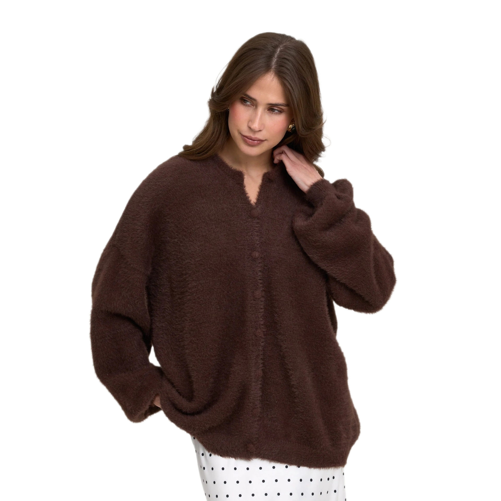 Womens Oversized Knit Cardigan Soft Faux Fur Round Neck Casual Style Versatile Sweater for Everyday Wear Wholesale
