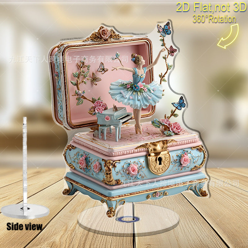跨境新款春季热销2D平面亚克力旋转摆件芭蕾舞女孩八音盒装饰摆件