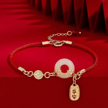 Hetian jade safety buckle bracelet girl's dragon year birth year red rope light luxury niche gift for girlfriend New Year birthday gift