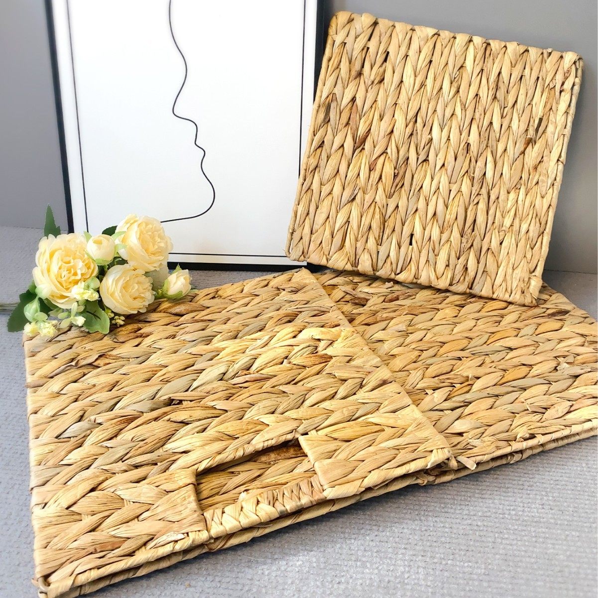 Cross-Border Dropshipping Gourd Straw Woven Storage Basket Folding Storage Basket Rattan Storage Basket Bedroom Storage Basket Foldable