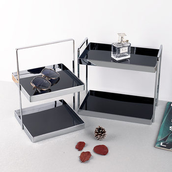 Light Luxury Double-layer Desktop silver Storage Shelf Kitchen and Bathroom Entrance Cosmetic Water Cup Acrylic Storage Rack