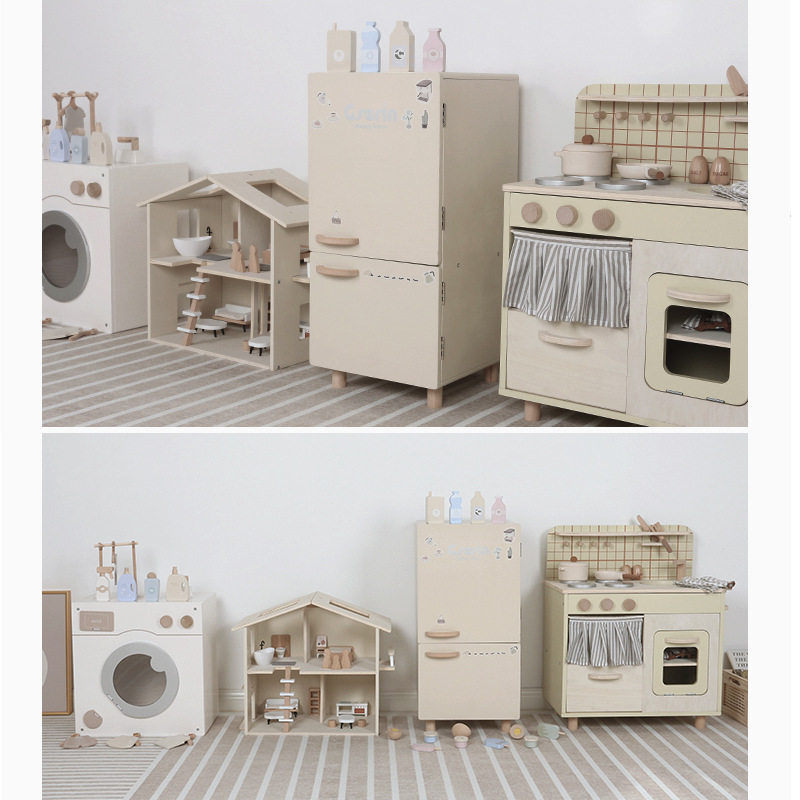 Nordic style simulation refrigerator doll room mini furniture boys and girls cooking pot suit kitchen toy washing machine