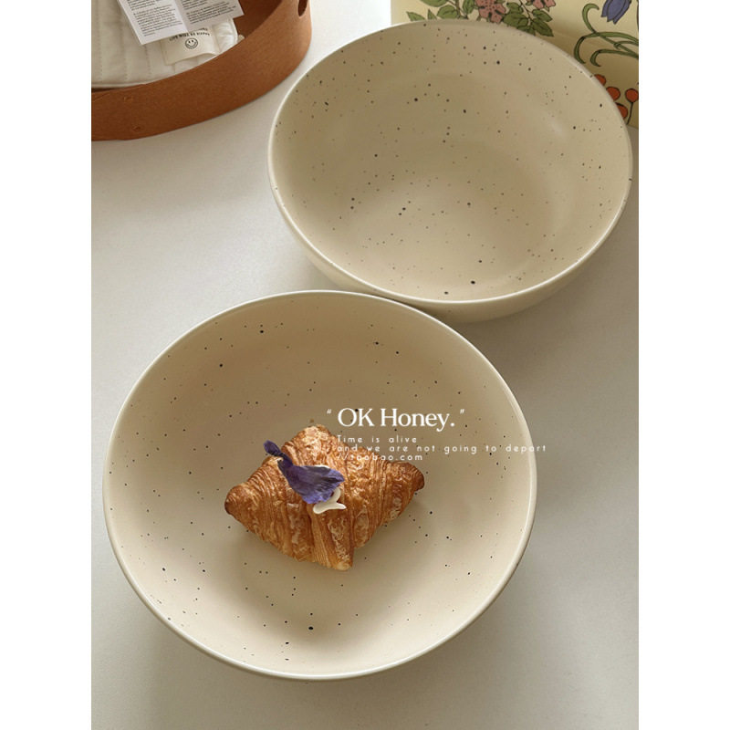 European-Style Ink Splash Bowl, Ins Underglaze Colored Ceramic Deep Soup Plate, Large Fruit Household Curry Rice Omelette Rice Soup