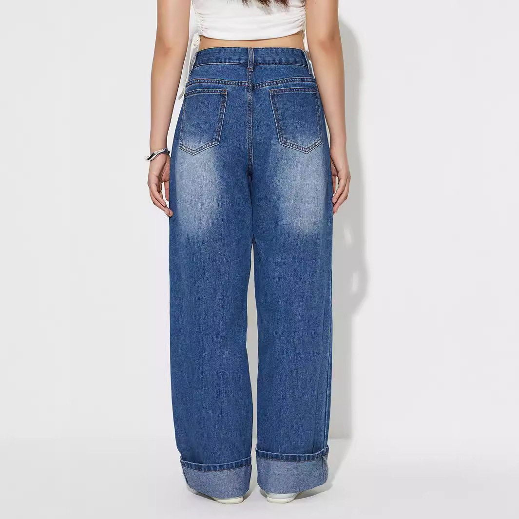 High Waisted Straight Leg Jeans Vintage Style Casual Fit Comfortable Fabric Perfect for Everyday Wear Wholesale