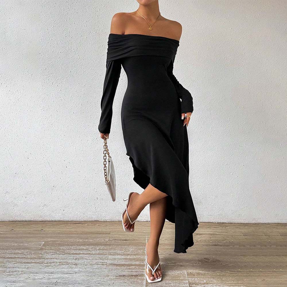 Elegant Womens Dress European and American Style Off Shoulder Mid Length Spring Summer Perfect for Parties