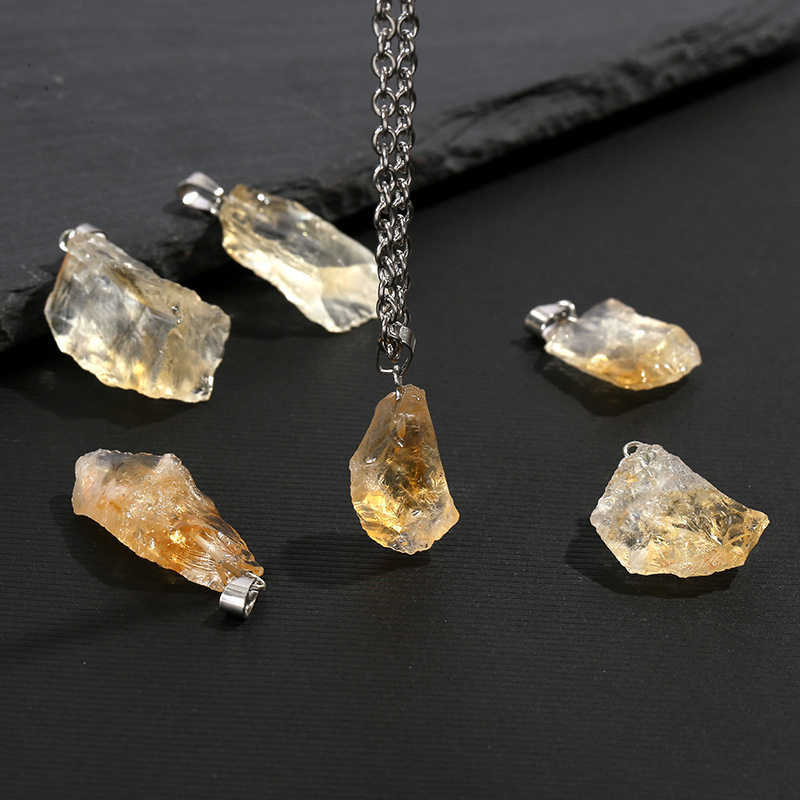 Crystal Pendant Citrine Electroplated Raw Stone Asymmetrical Versatile Necklace Pendant DIY Jewelry Accessories Cross-Border Hot Sale