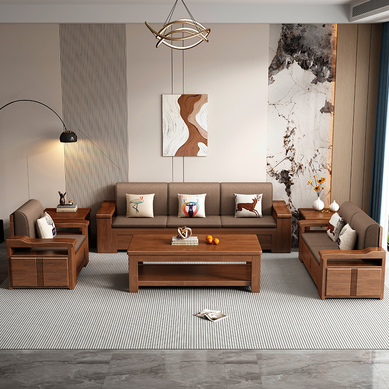2025新款实木沙发小户型现代简约中式贵妃沙发客厅木质储物家具