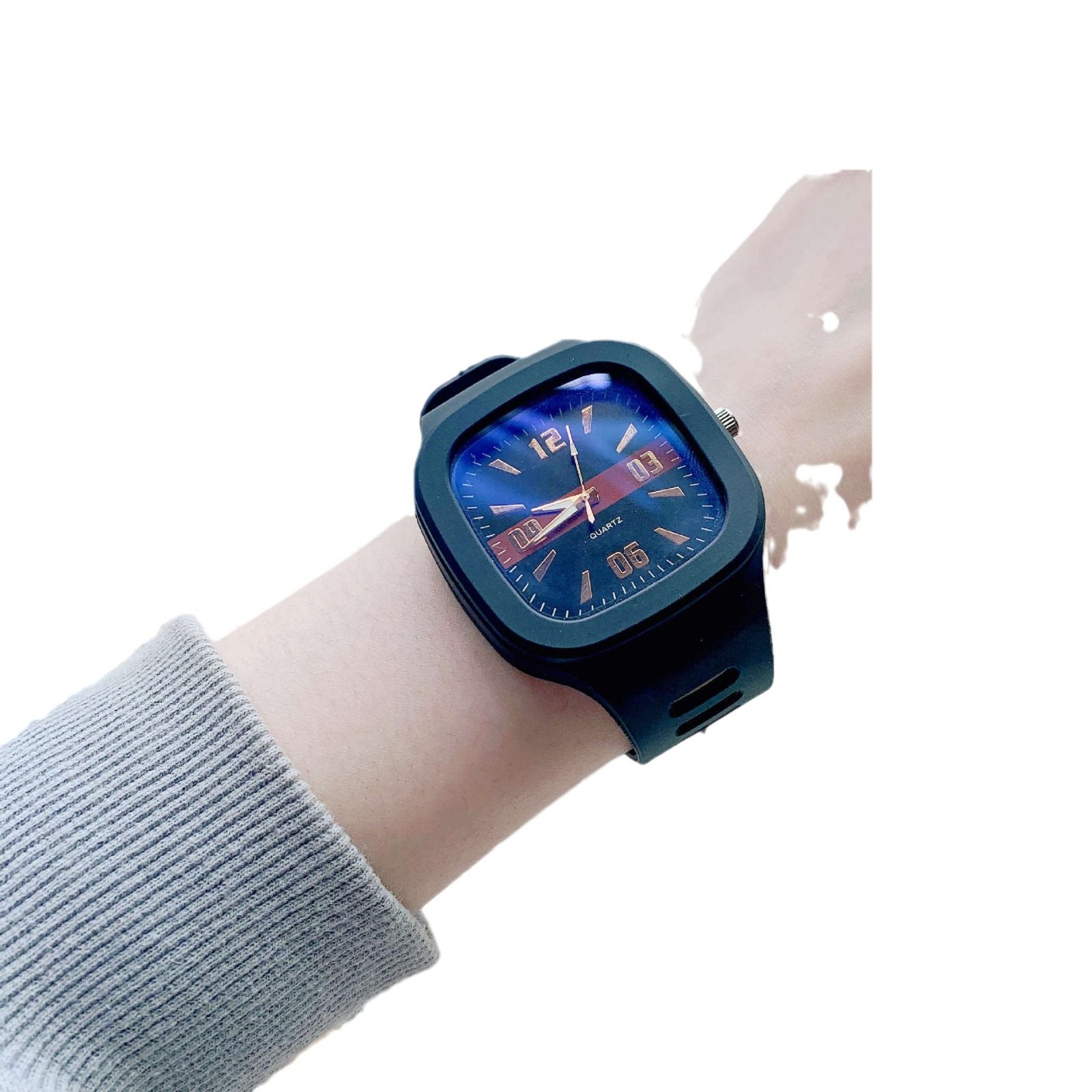 Square Watch for Men and Women, Ins Jelly Watch, Children's Junior High School Student Forest Style Fashion College Style Wristwatch with Large Dial