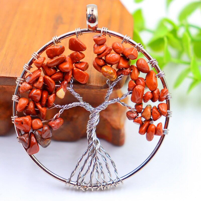 Amazon Natural Crystal Gravel Winding Colorful Life Tree Pendant Necklace Natural Stone Fortune Tree Dream Pendant