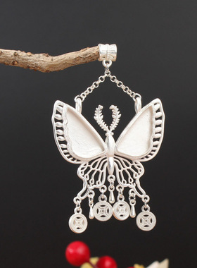 贵州民族风diy苗银吊坠苗族配件空托底托手工少数民族饰品长款搭