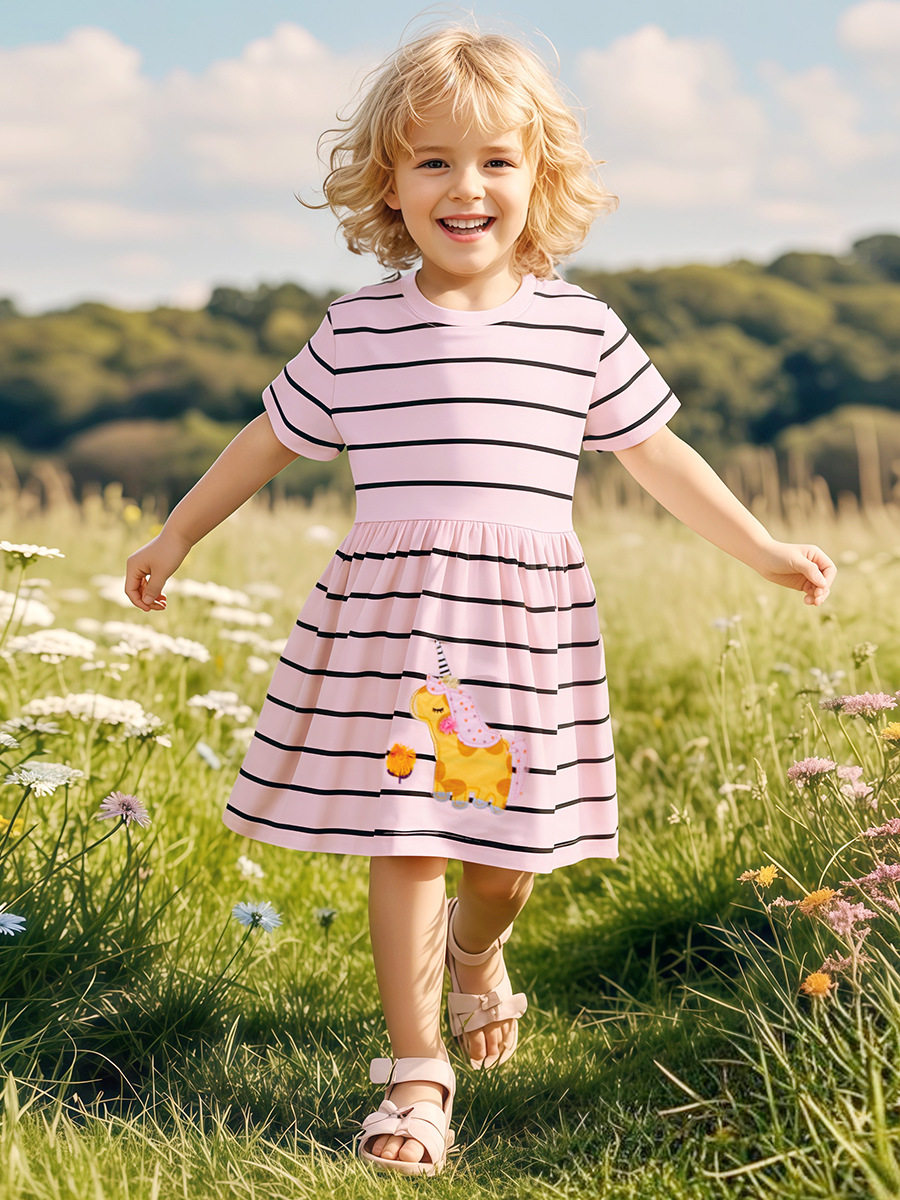 Girls' Summer Striped Cotton Dress Wholesale, Kids' Dress