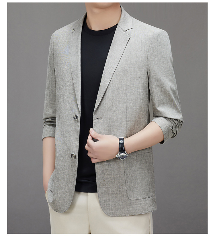 Áo blazer nam pha lanh tenxơ mỏng nhẹ không lót thoáng khí dáng ôm — Xám nhạt, Xám tro, Kaki