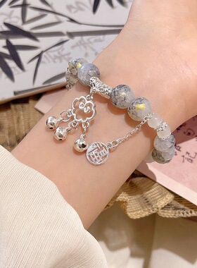 新中式中古风如意锁吊坠串珠手串小众百搭气质福牌手链手饰品