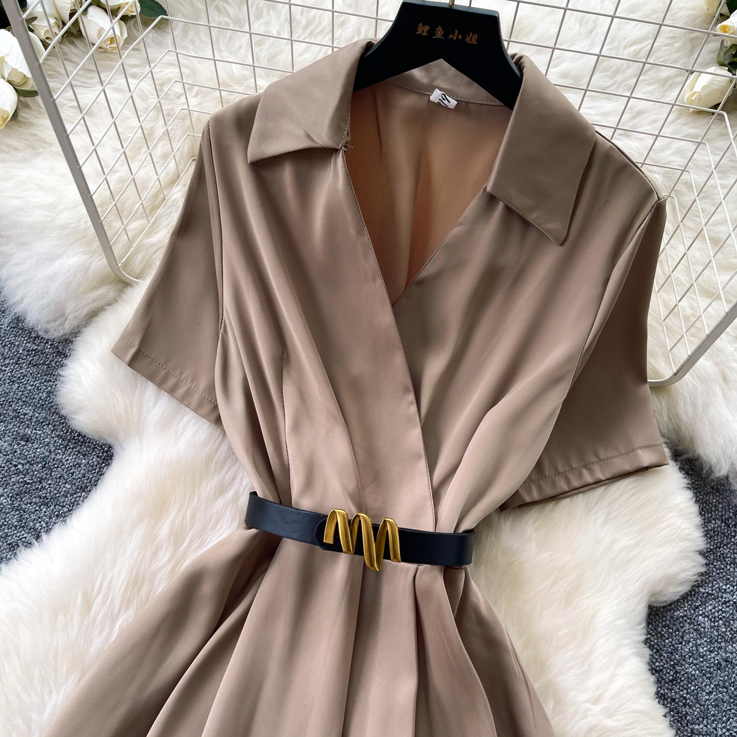 Satin A Line Dress for Women Soft Waist Defining Short Sleeve Summer Style Perfect for Commuting and Elegant