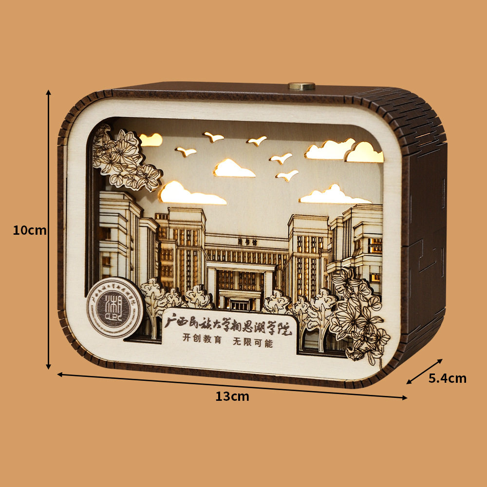 Domestic Higher Education Institutions Series Led Wood Carving Lamp Paper Carving Lamp 3D Stereo Light and Shadow Decorative Night Light Creative